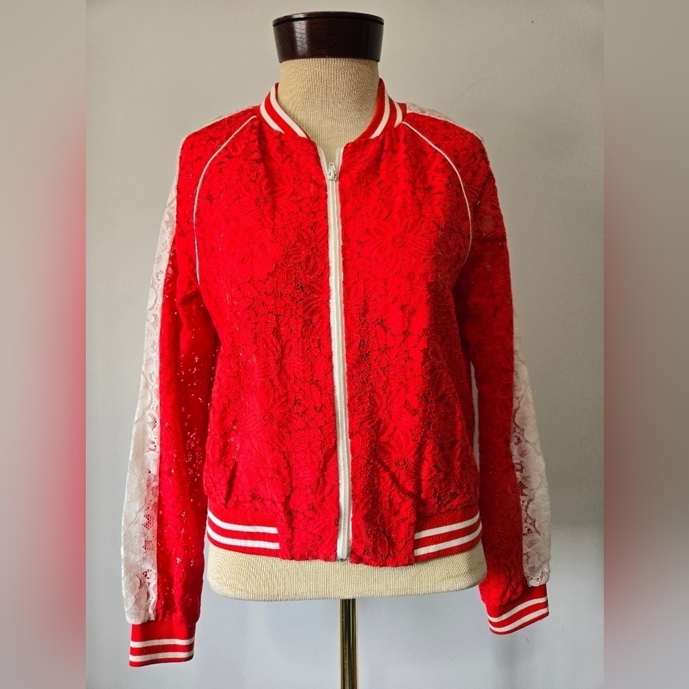 Lili Sidonio × Molly Bracken Red Lace Women's Bomber Jacket. Size Small